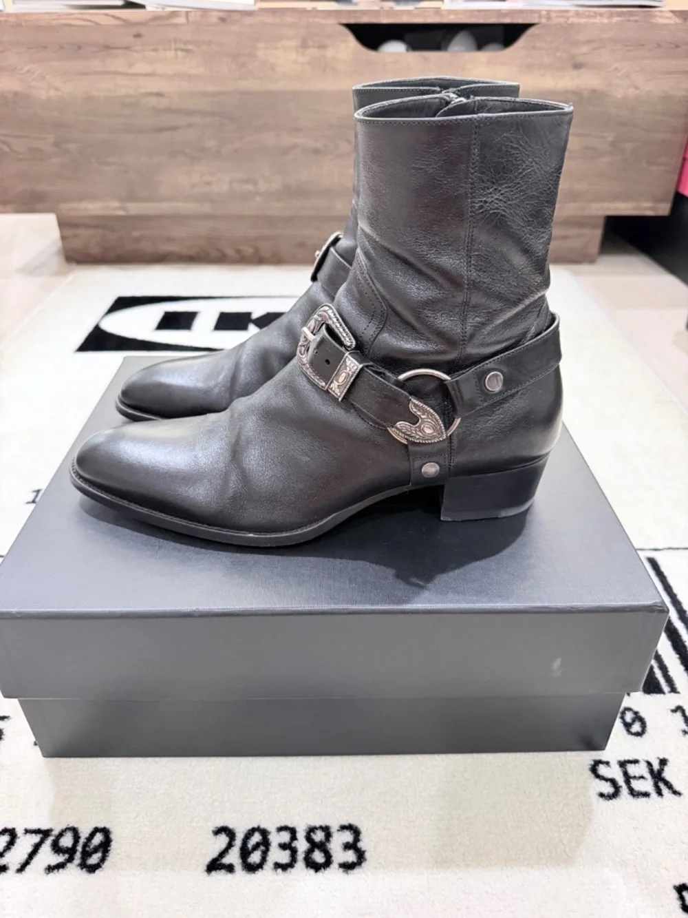 Saint Laurent Paris Wyatt 40 Age Harness Black Leather Boots